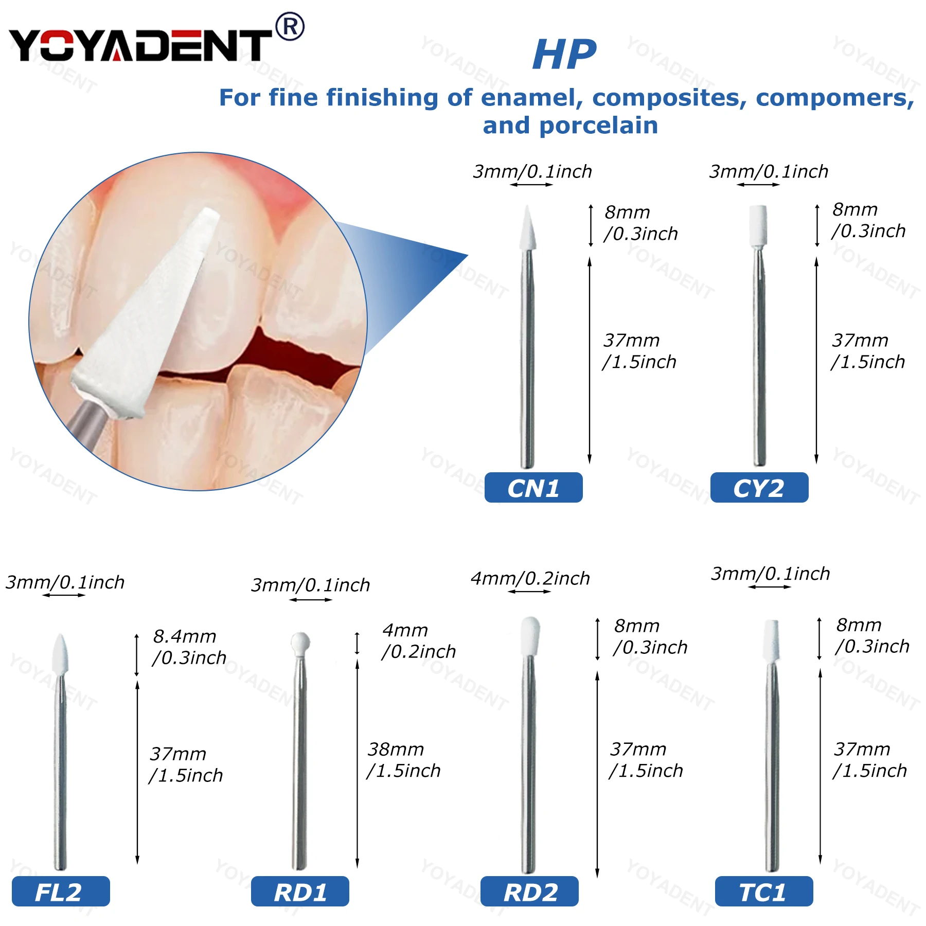 Dental Polishing Stone Teeth Whiting Tools White/Green Grinding Stone Drill Burs For 2.35mm Low Speed Handpieces HP Burs