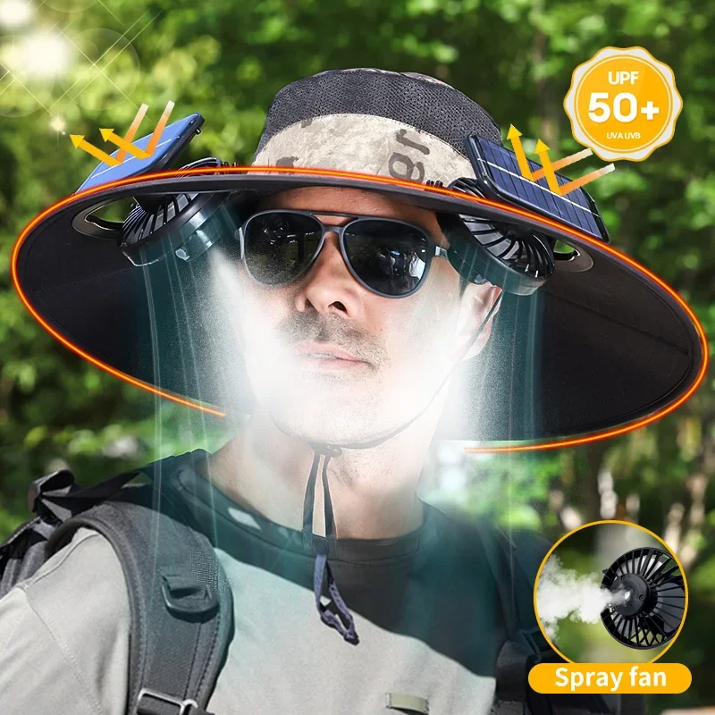 Outdoor Fishing Cap with Solar Fan Steel Rim Spray Sunscreen - Ideal for Outdoor Work And Fishing
