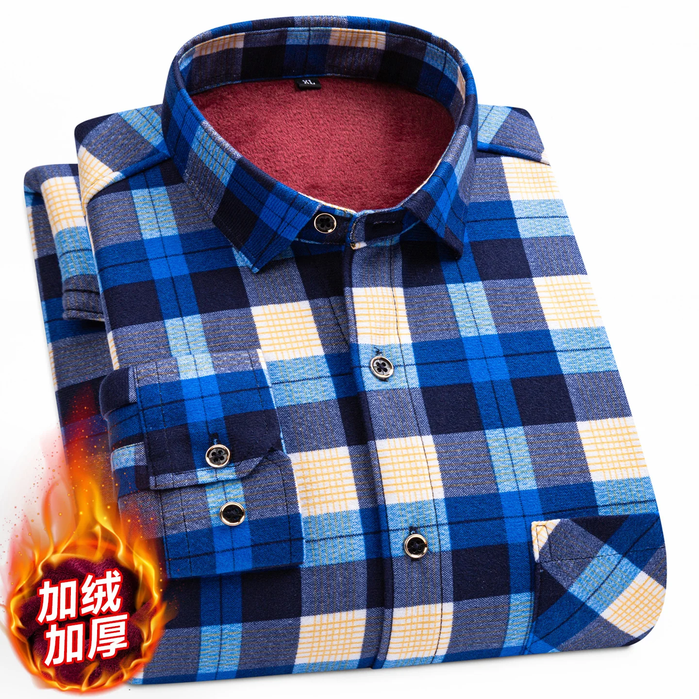 Herren-Langarmshirt mit Fleece-Futter, Winter, verdicktes Flanell, lässig, kariert, gestreift, täglich, schlank, Herrenkleidung, Übergröße 8XL, 7XL