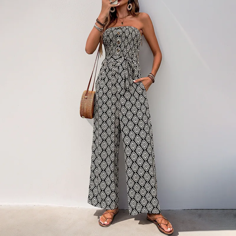 

Ethnic Style Holiday Jumpsuit New Summer Print Print Strapless Sleeveless Commuting Jumpsuit