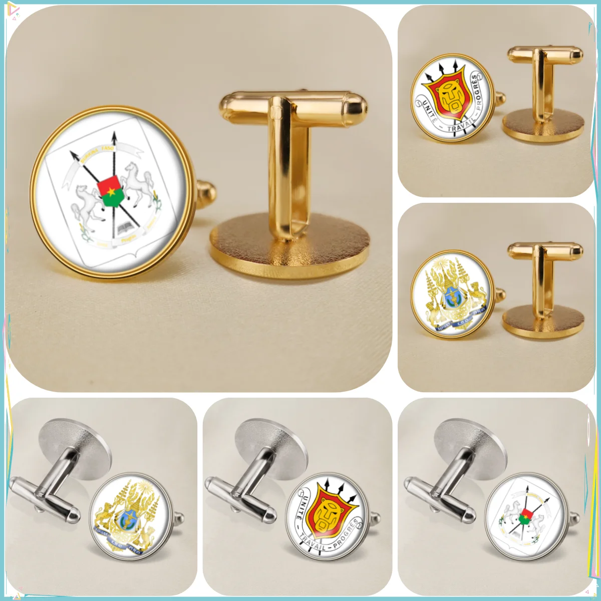 Burkina Faso Burundi Cambodia National Emblem Flag Cufflinks