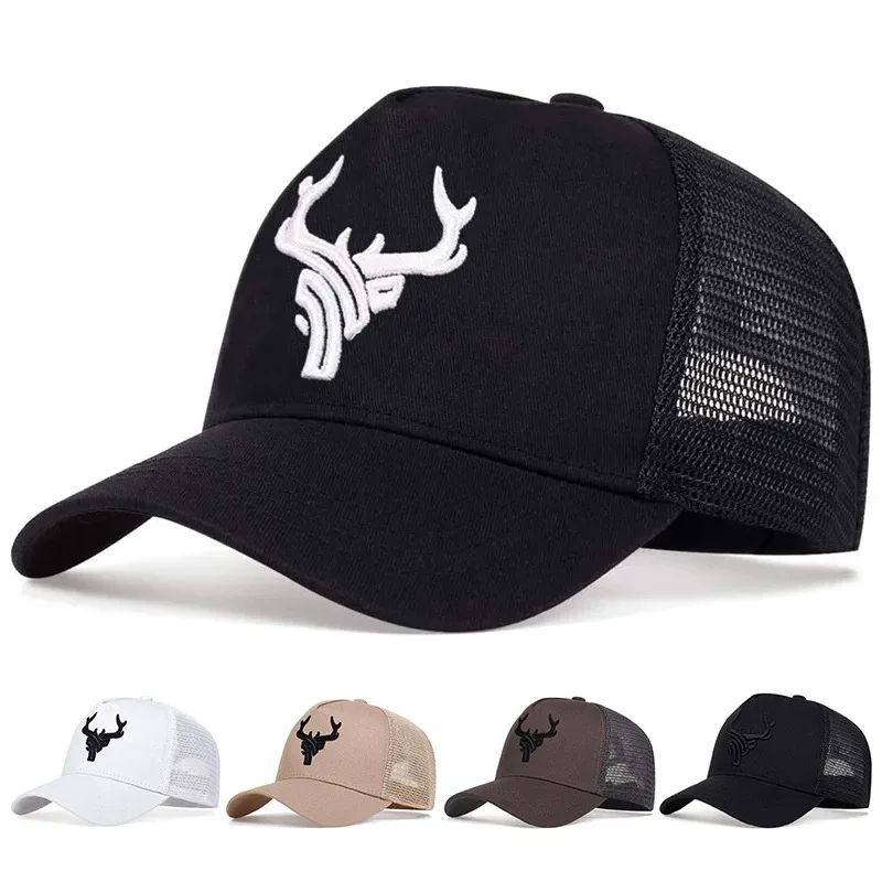 Unisex Peaked Cap Animal Antlers Embroidery Baseball Net Caps Spring and Summer Outdoor Adjustable Casual Hats Sunscreen Hat