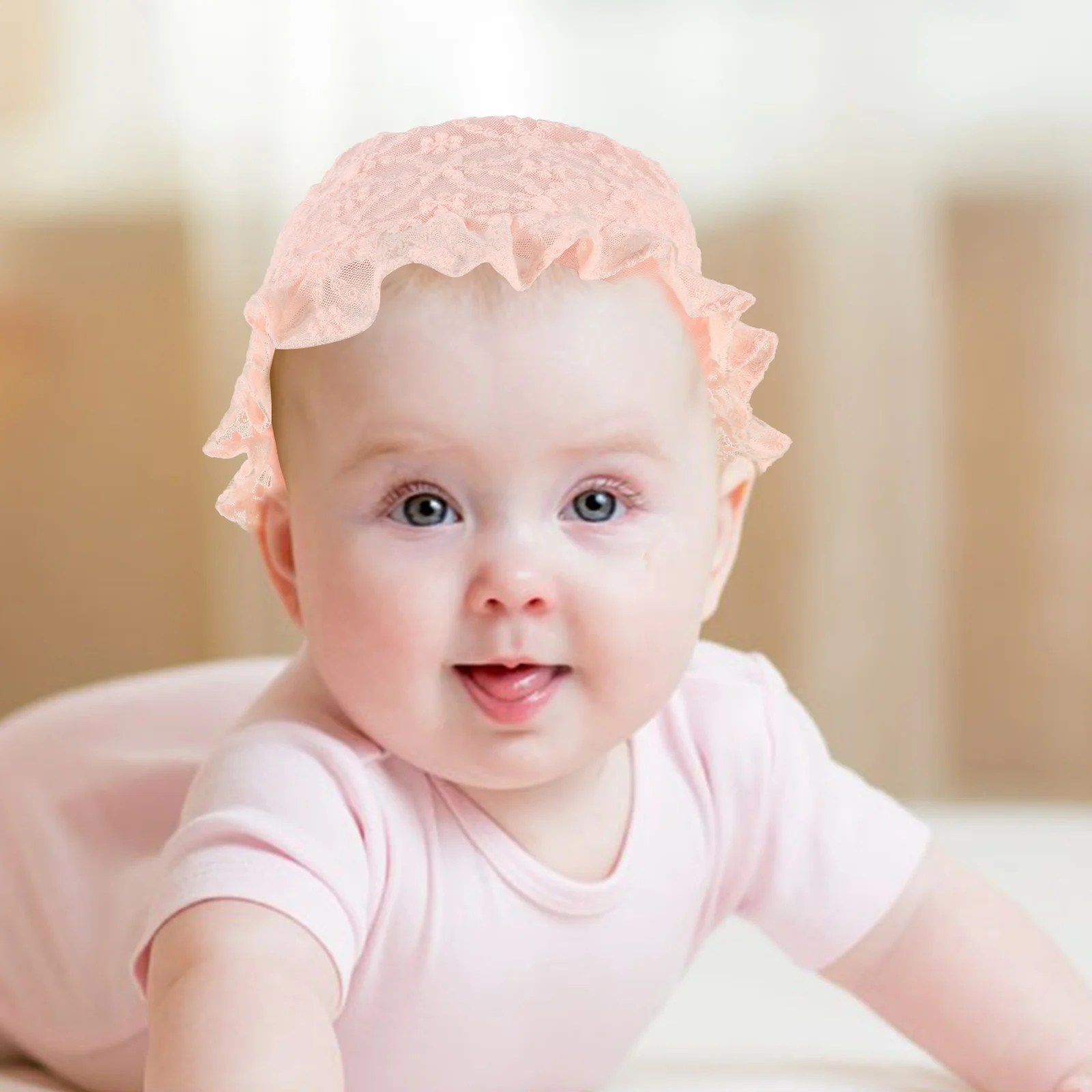 

Baby Girl Lace Hat Newborn Cap Adorable Infant Adjustable Stylish Outfit Accessory For Party Photo Props Daily Wear Shrimp