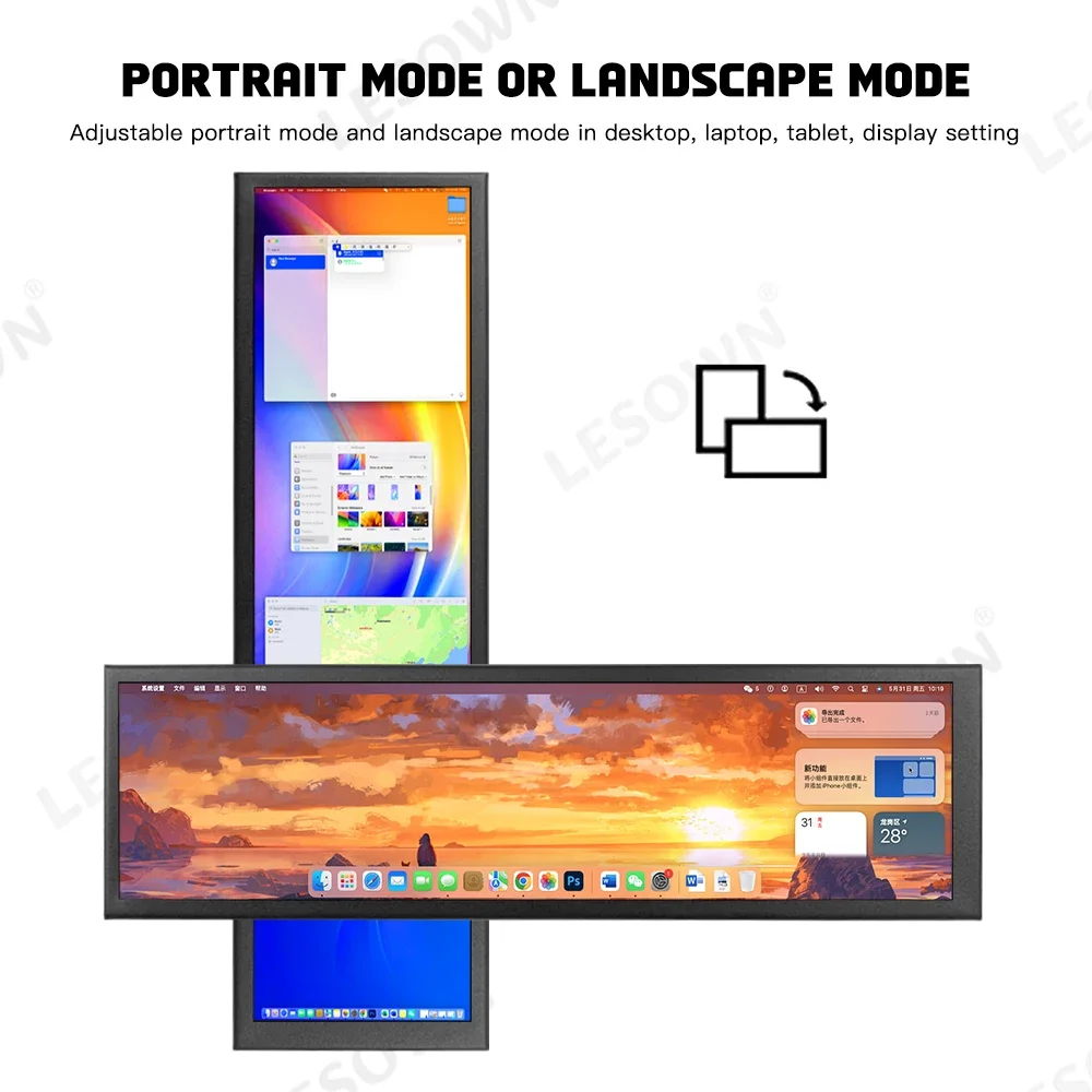 LESOWN Monitor portatile a striscia lunga da 8,8 pollici 480x1920 IPS Touch Screen HDMI Display portatile per PC Computer Raspberry pi 4 3 B