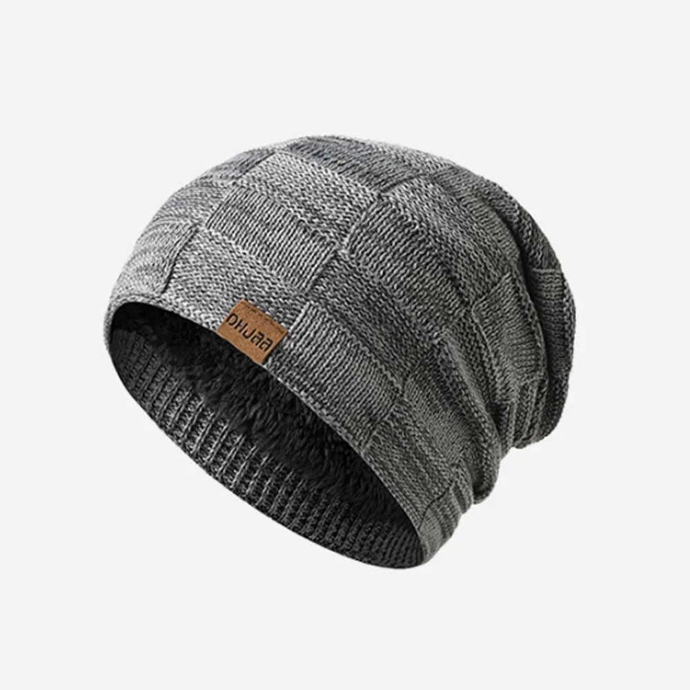 Fashion Acrylic Fibres Men Scarf and Hat Set Elastic Thickened Woolen Hat Plaid Solid Color Pullover Cap Autumn