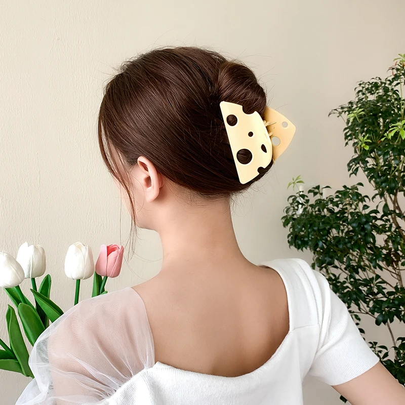 New Solid Color Acrylic Cheese Hair Clips Elegant Women Korean Style Hairpin Funny Food Shark Cawl Clip Girls Hair Accessories