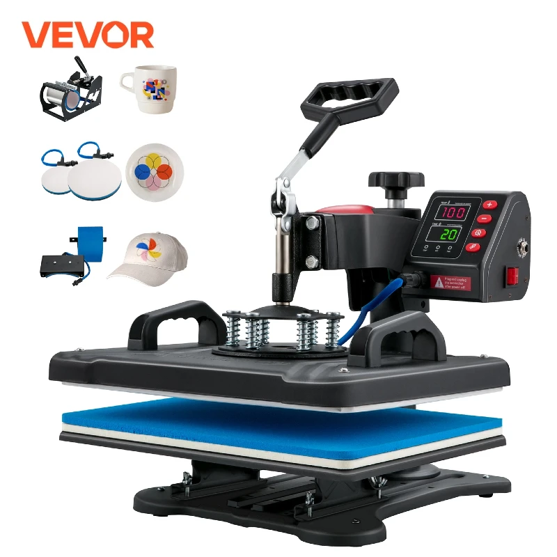 VEVOR Heat Press 5 in 1 Heat Press Machine 12 x 15in Clamshell Sublimation Transfer Printer Digital Precise Temperature Control