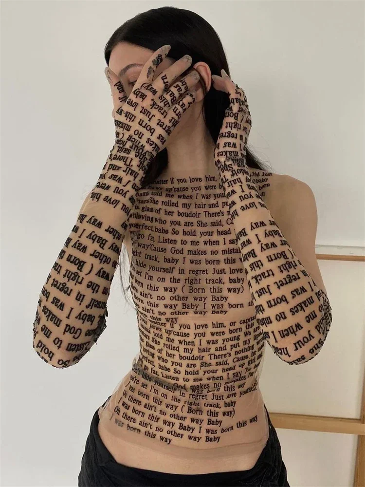 Sleeveless Printed Slim Top High Waist Patchwork Vintage Figures Print T-shirt For Women Sexy See-Through y2k top 2025 New