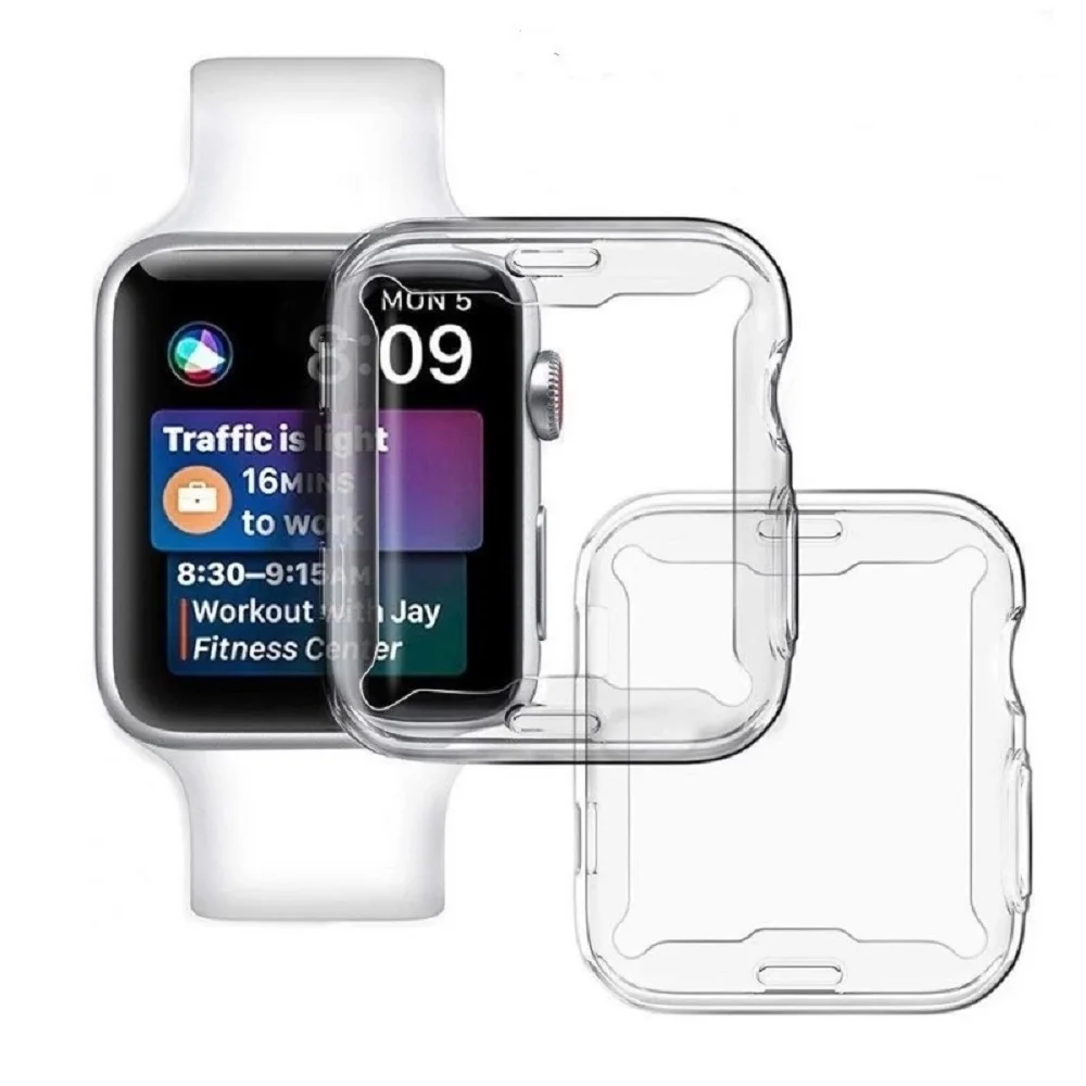 Slim Full Case For Apple Watch Series 8 7 6 5 4 3 SE Silicone Cover For iWatch 38 40 41 42 44 45 49MM Clear TPU Screen Protector