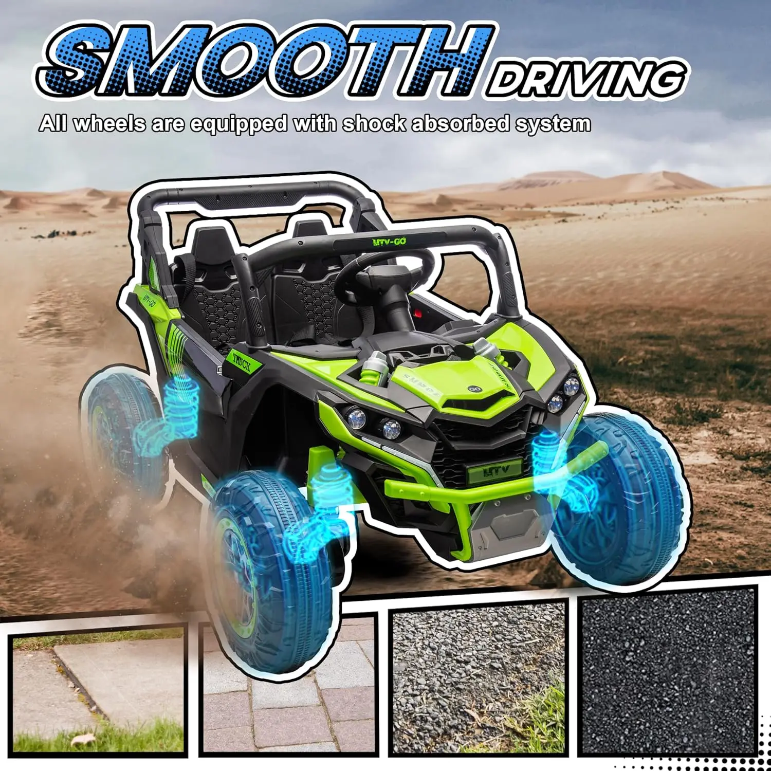ركوب بمقعدين على UTV، سيارة كهربائية للأطفال 24 فولت 7AH مع 4 ممتصات للصدمات، بوق موسيقى وأضواء LED، لعبة تعمل بالبطارية f