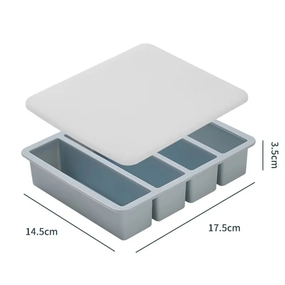 

New 4 Grids Food Freezing Molds with Lid Extra Large Ice Mold Silicone Reusable Freezer Trays
