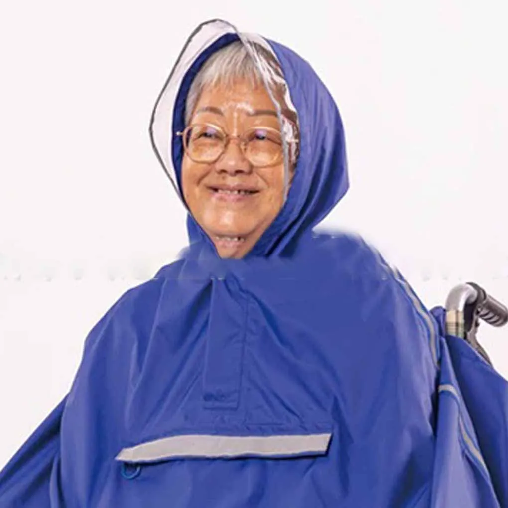 High PVC Rain Cover Wheelchair Raincoat With Clear Line Of ght Waterproof Wheelchair