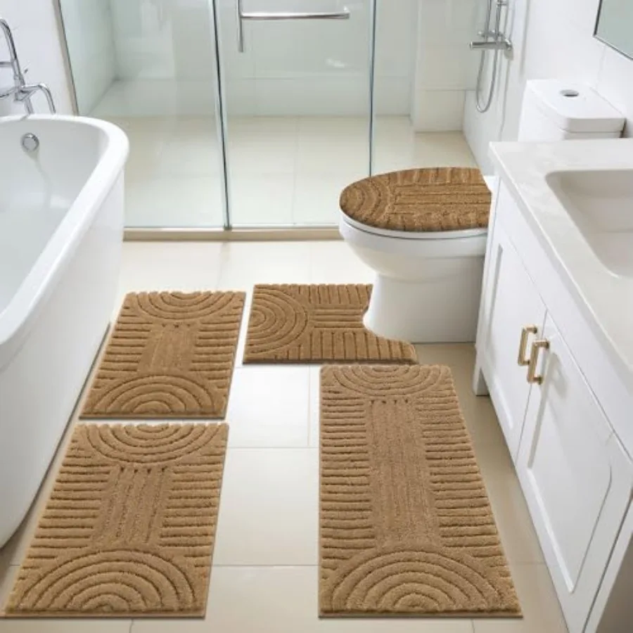 

Bathroom Rugs Sets 5 Pcs Ultra Soft Absorbent Microfiber Bath Mat with Bath Runner U Shape Contour Rug Toilet Lid Cover Non Sli