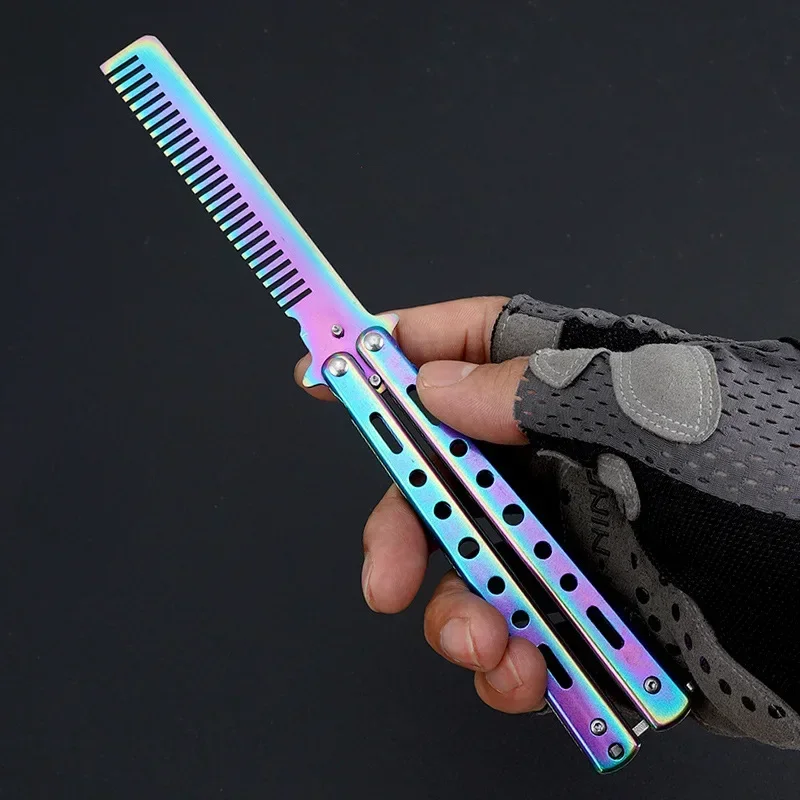 Stainless Steel Colorful Butterfly Knifes Portable Training Knife Outdoor Camping Butterfly Comb Practice Blunt Training Tools