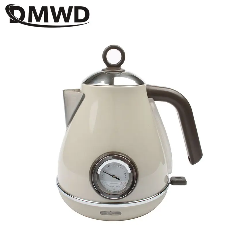 DMWD 1.7L bollitore elettrico retrò bollitore per uso domestico Mini caffettiera riscaldatore caffettiera in acciaio inossidabile con misuratore di temperatura