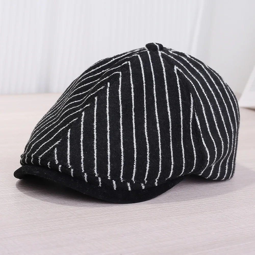 

hat winter plush warm comfortable man woman striped versatile forward hats British style retro caps artistic duckbill cap 4m611