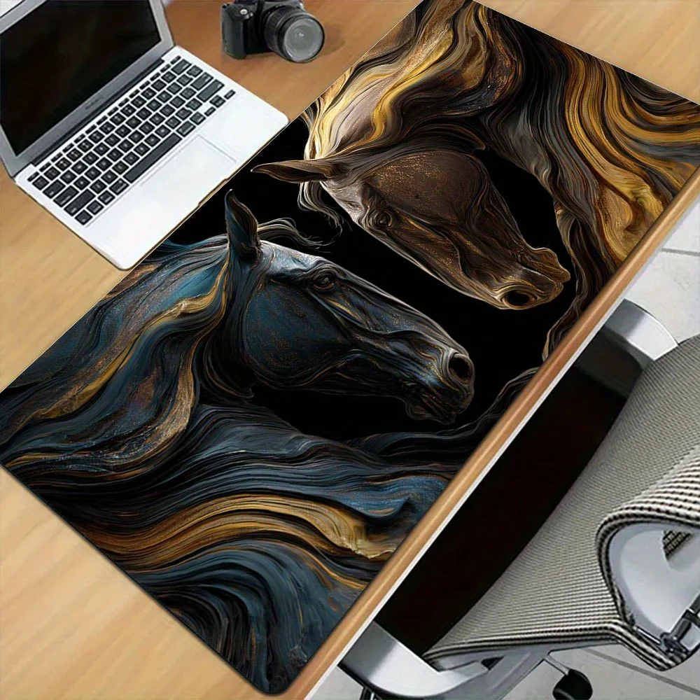 

Abstract Golden Horse Large Mouse Pad, XXL Luxury Art Desk Mat, Non-Slip Keyboard Pad for Gamers