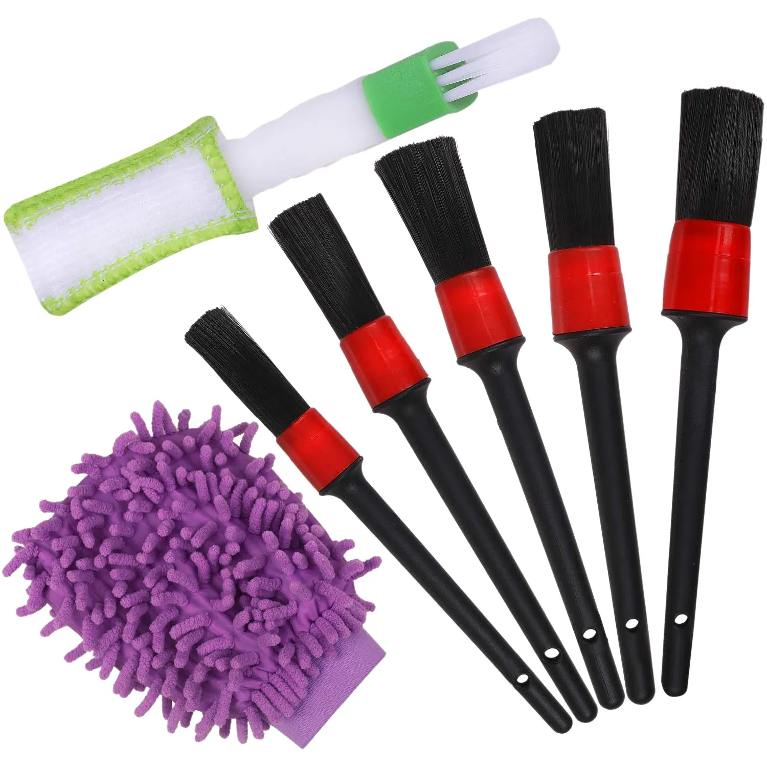 

Car Detailing Brushes Set with Car Wash Mitt - Automotive Detail Cleaning Brushes Auto Car Detail Cleaning