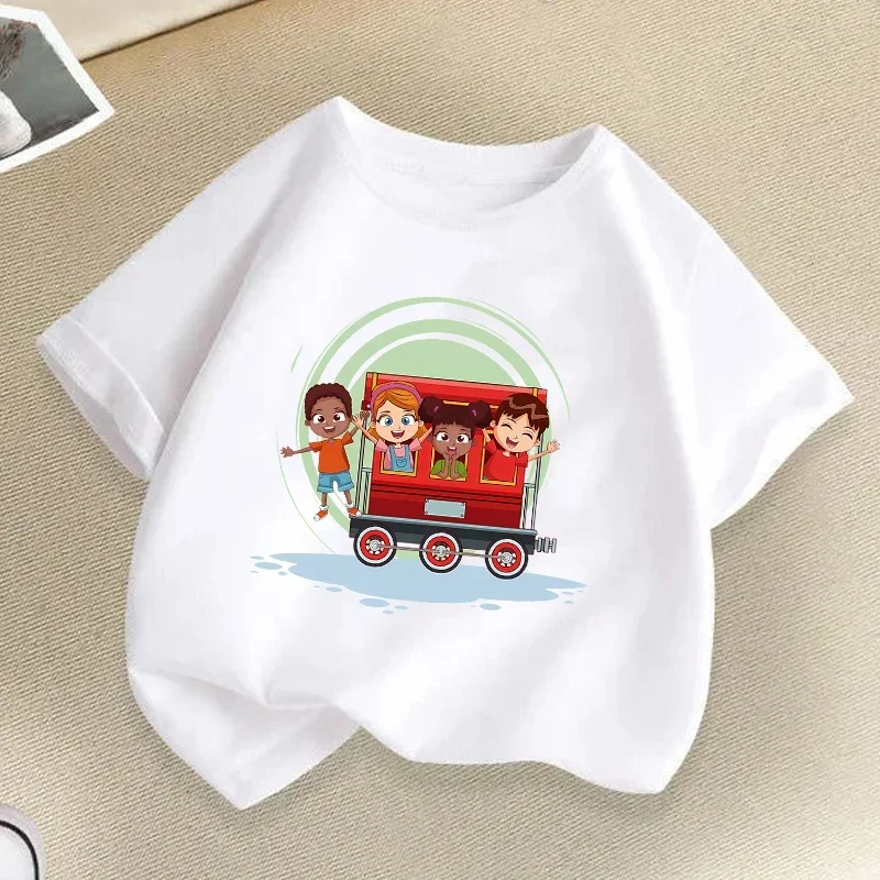 Children's Summer T-shirt Train Graphic Print Funny Casual White O-Neck Short Sleeve for Boys And Girls Cute Kids' Clothing