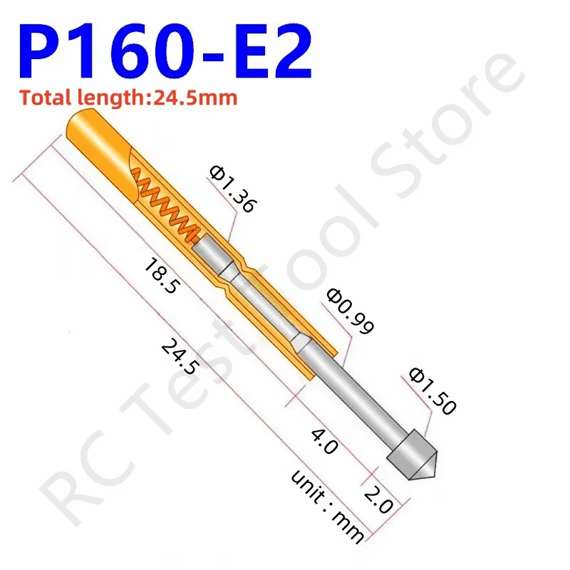 

100 шт., пружинные тестовые щупы P160-E2, диаметром 24,5 мм и диаметром 1,36 мм