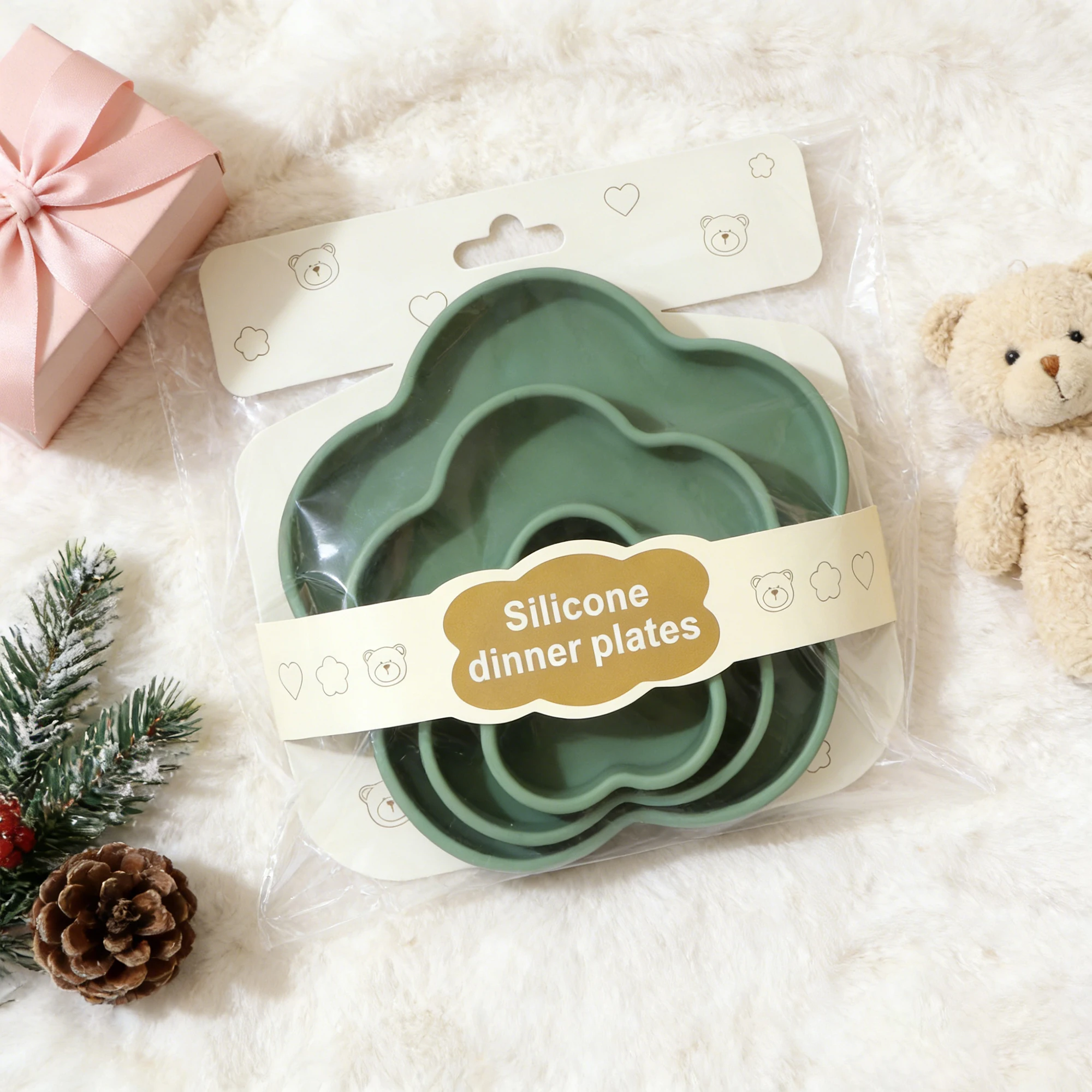Solid Color Food Grade Silicone Plate Flower Shape Exquisite Packaging Suitable For Infants Durable Easy To Clean Newborn Gifts