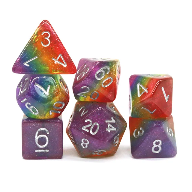 7Pcs Resin Polyhedral Dice Rainbow Layer Dice For DND RPG Tabletop Role‑Playing Board Game Party Game Dice Set
