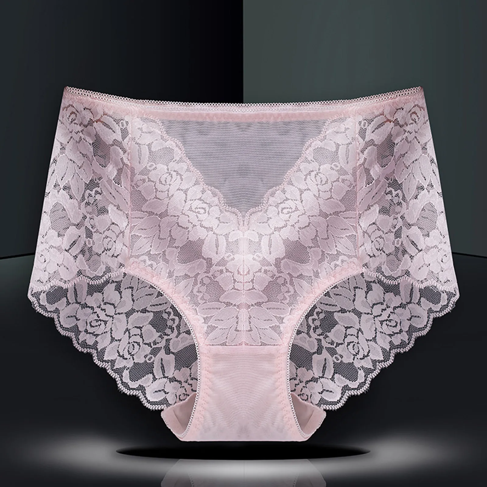 Women\'s Sexy Lace Transparent Panties Mid High Waist Lace Panties Sexy Solid Color Stretch Seamless Brief Briefs Underpant