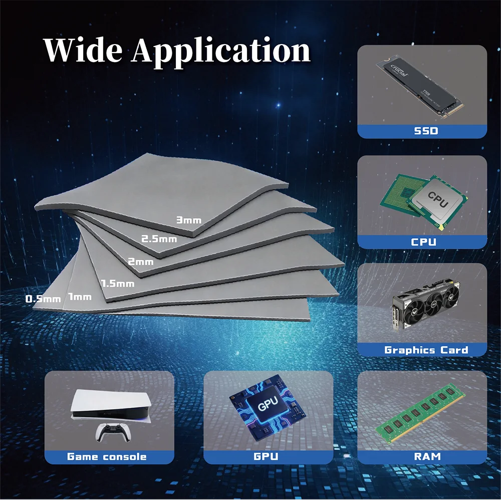 0.5/1.0/1.5/2.0/2.5/3.0/3.5/4.0mm 100x100mm Thermal Pad 21W/mk 100x50mm Insulation Sheet Thermal Pad Heatsink Laptop Pcb Led Rtx
