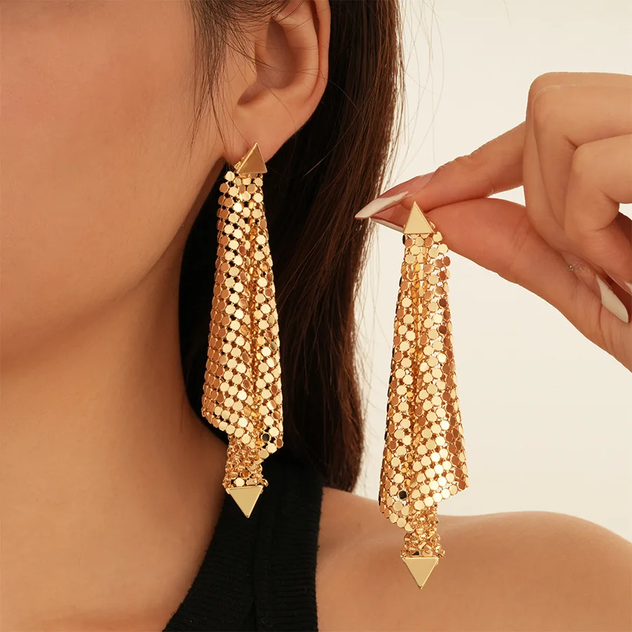 Triangular square sequined fringed earrings exaggerated style earrings temperament high-end earrings women
