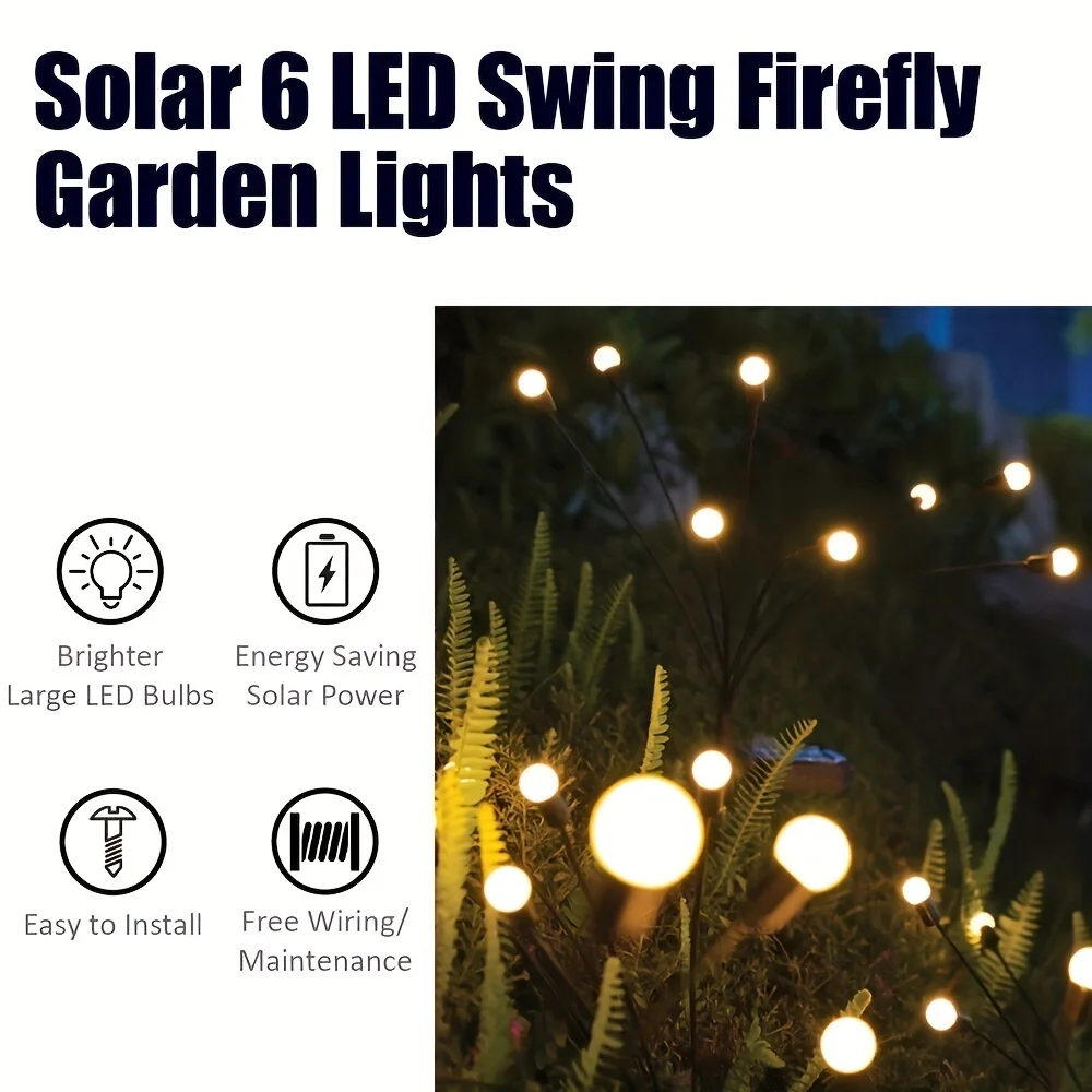 6/8/10 Lights LED Solar Powered Firefly Light Outdoor Waterproof Solar Garden Light Decorative Swaying Wind Dancing Solar Lamp