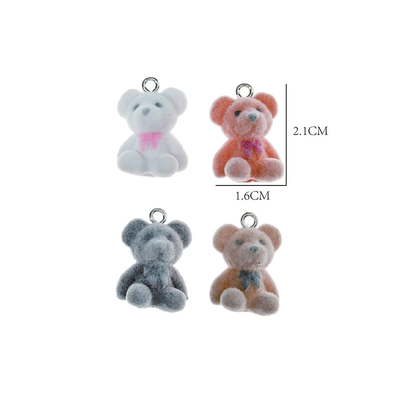 4pcs Korean Fashion Flocking Bear Charms Pendant for Girls Women Kawaii Colorful Bear Charms Jewelry DIY Accessories