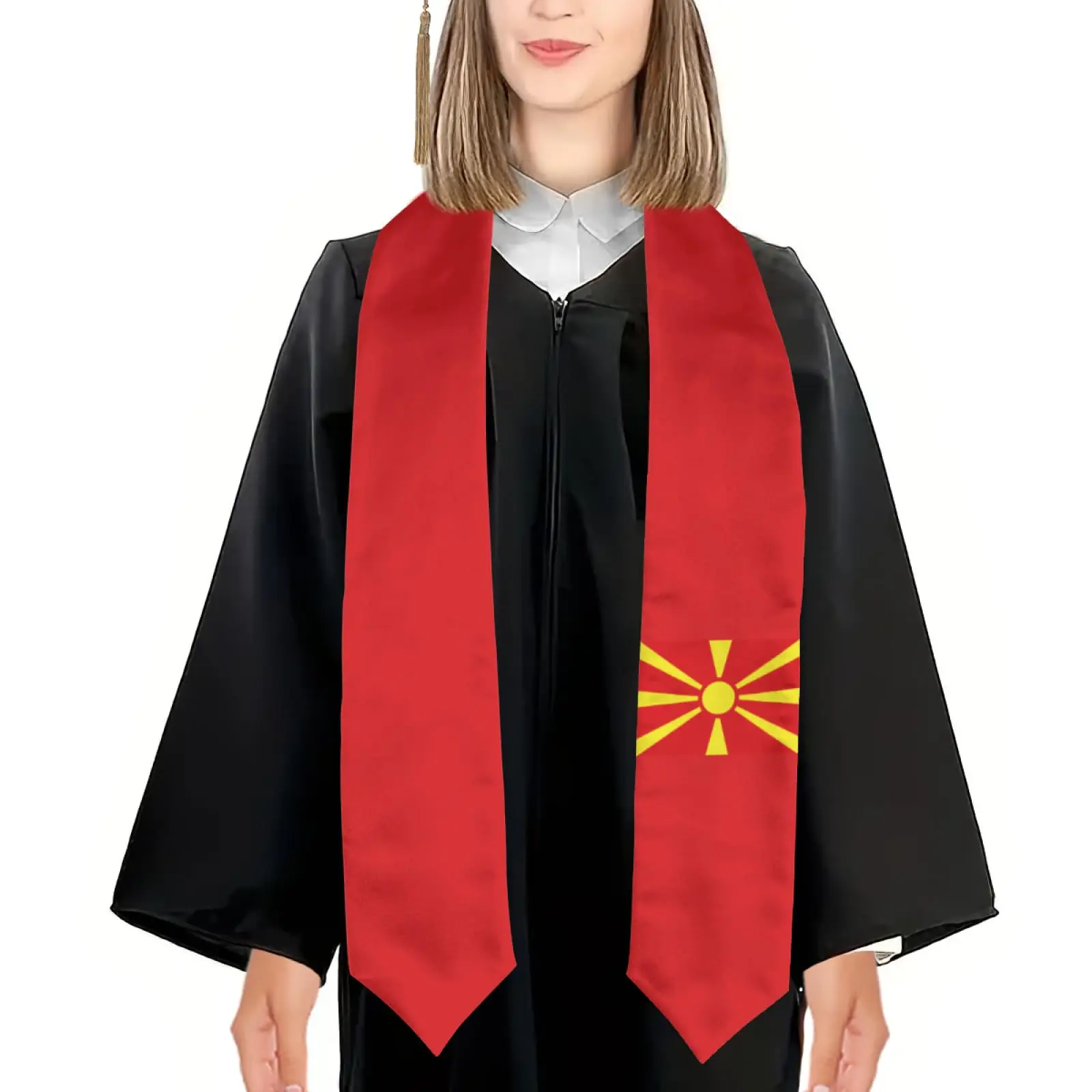 

2025 North Macedonia Flag Graduation Stole Shawl Sash Honor For Study Aboard International Students