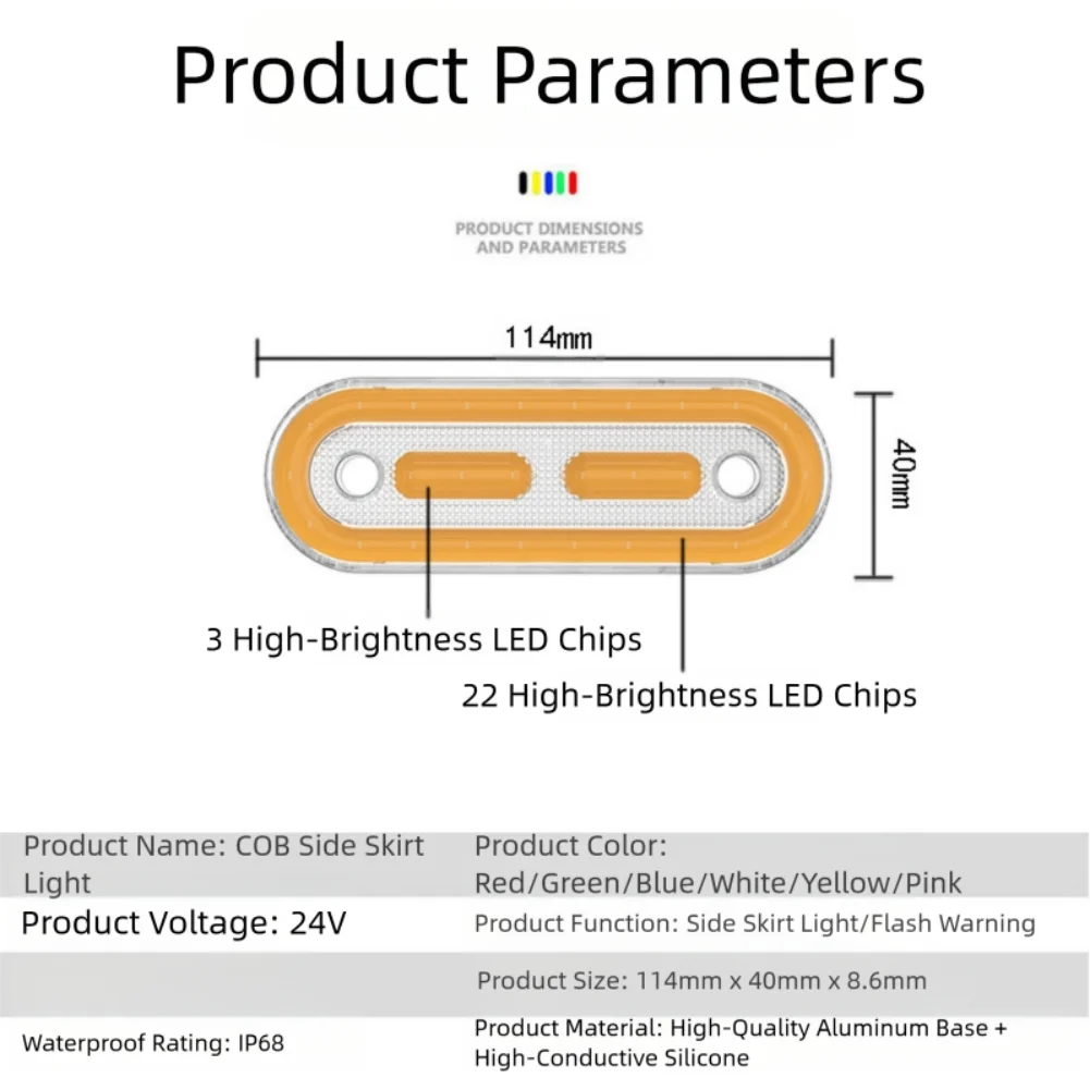

24 В грузовик Положение Боковой габаритный фонарь Светодиодный указатель поворота COB Яркий индикатор Белый, Синий, Красный, Желтый, Зеленый