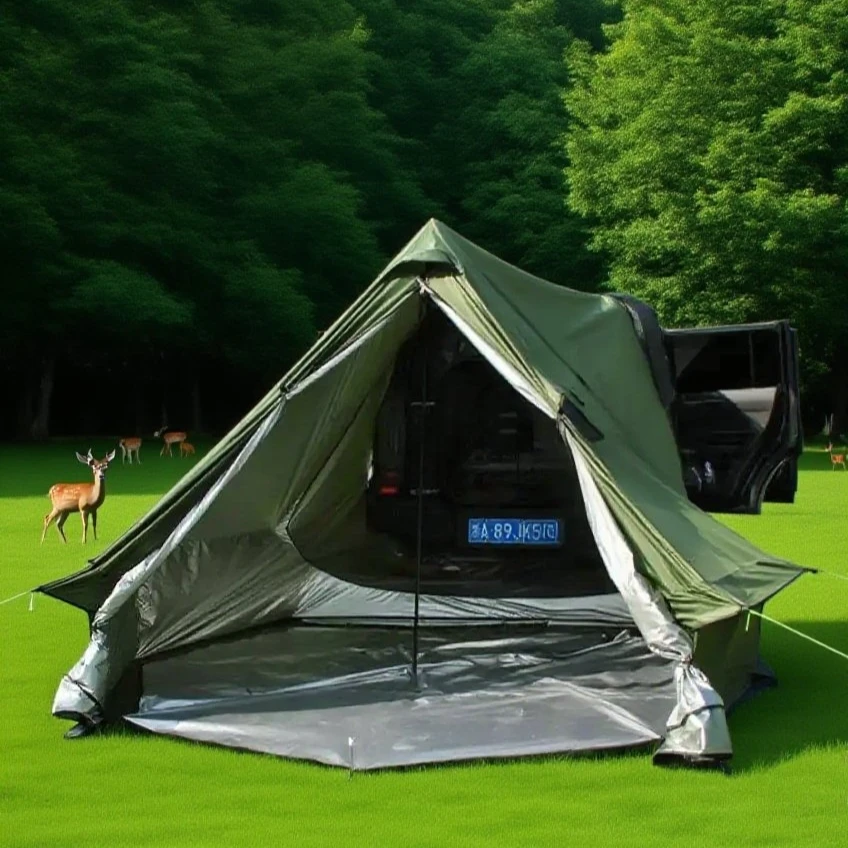 

Portable Car Attached Yurt Tent, Mongolia Style Family Camping Tent with Stove Hole, Connectable Outdoor Dome Tent, Easy Setup