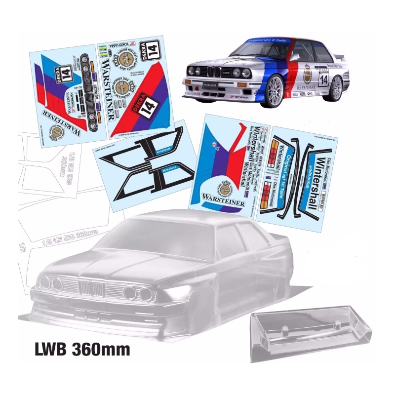 1/8 GT2 On Road Rc Drift Car Toys Transparent Body Shell 360mm LWB for Kyosho Team C GT8L GT8LE Diy Accessory