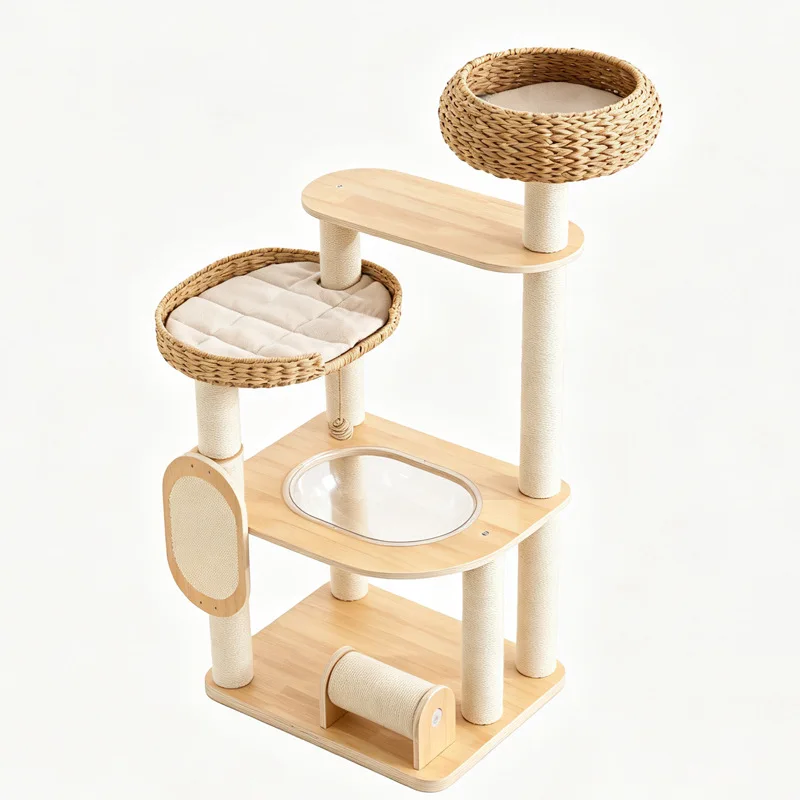 Solid Wood Cat Climbing Frame, Rattan Bed, Cool in Summer, Doesn't Take Up Much Space, Saves Household Use