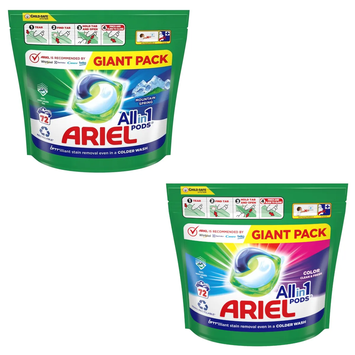 Kapsułki do prania ARIEL All-in-1 PODS białe kolor 2x 72 szt