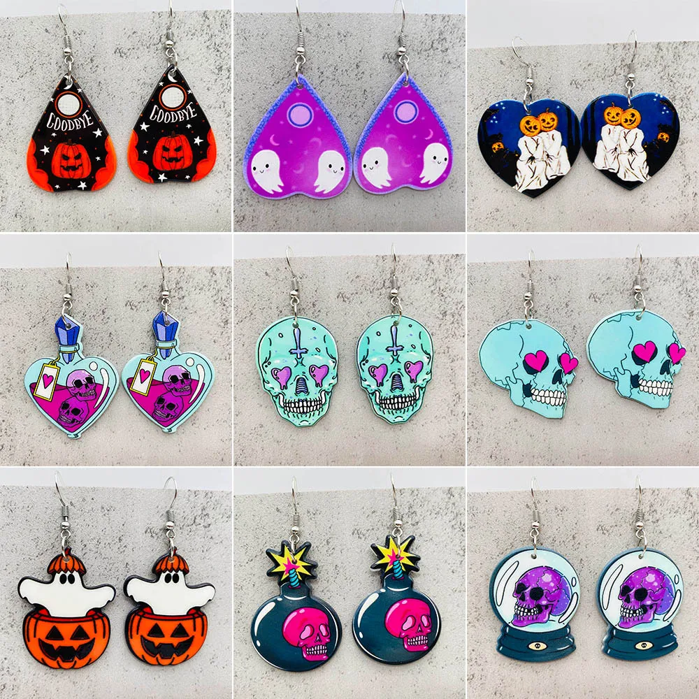 Halloween Jewelry Dark Medicine Bottle Skull Funny Acrylic Drop Earrings Trendy Boutique Halloween Jewelry Wholesale