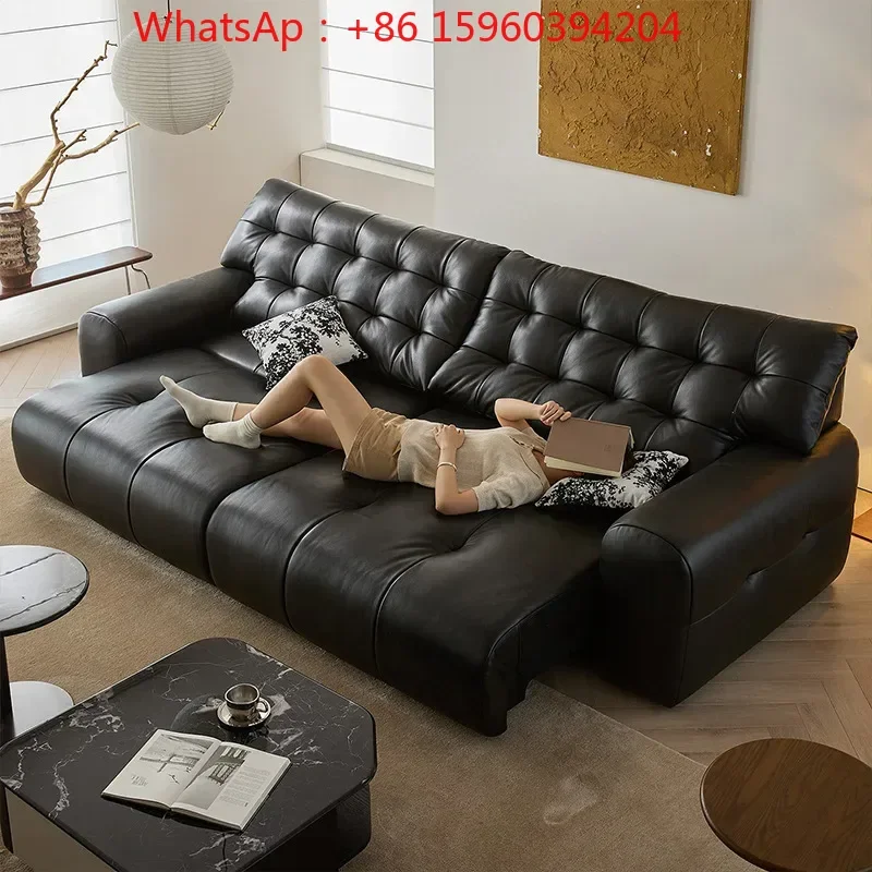 Italian minimalist leather sofa zero wall multifunctional electric retractable imported first floor sofa combination