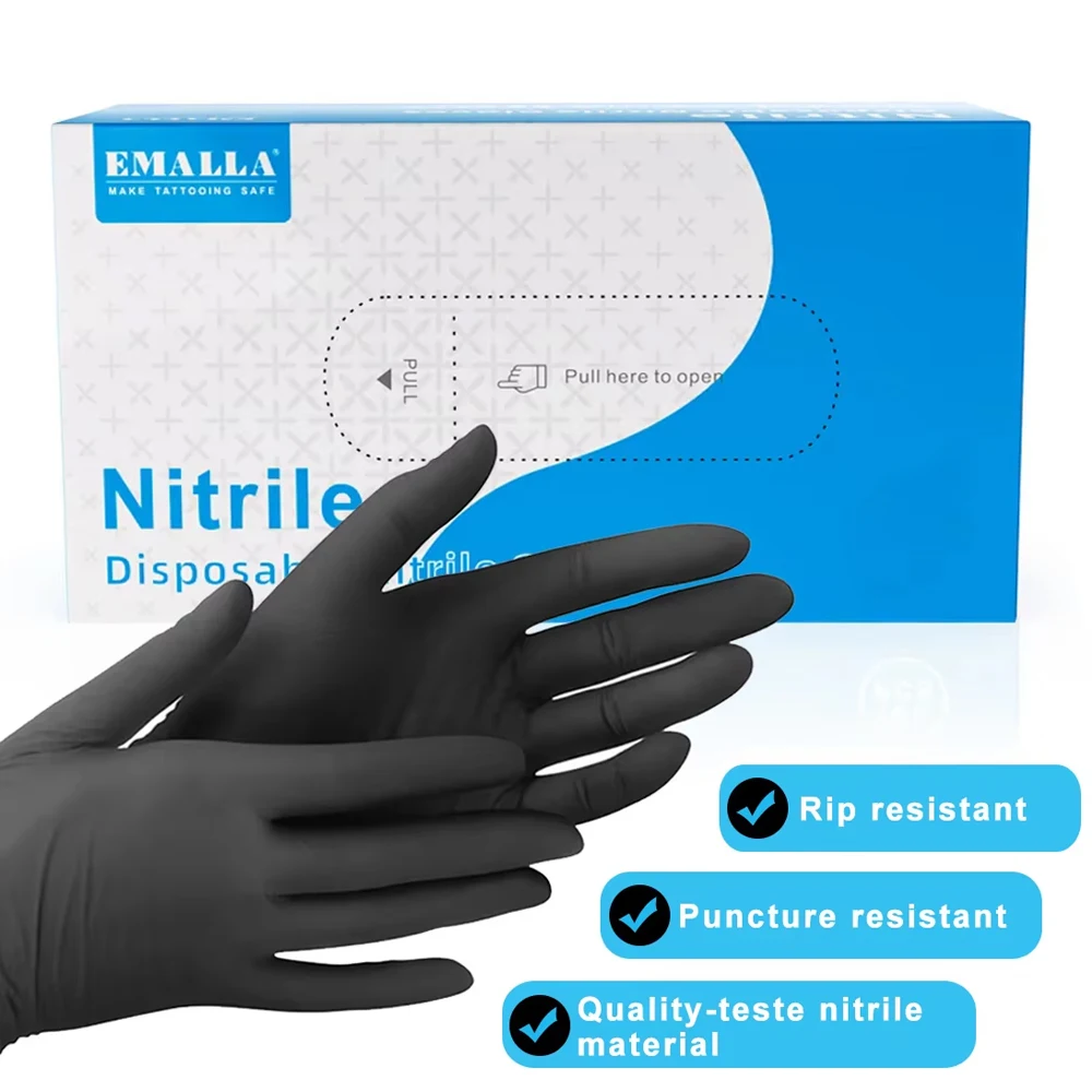 100/50/10Pcs EMALLA Disposable Black Tattoo Nitrile Gloves Premium Tattoo Gloves Household Cleaning Safety Tools Gardening Glove