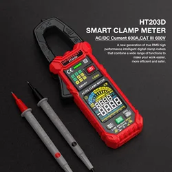 HT205D HT203D Digital Clamp Meter 600A True RMS Multimeter AC/DC Current Amp Meter Measures Current Voltage Temperature Tester