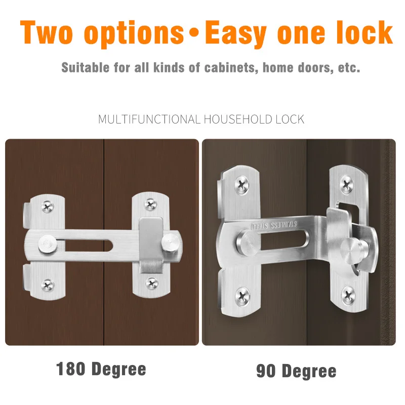 90/180 Degree Door Latches Hasp Bending Latch Buckle Sliding Lock Chain Barrel Bolt Security Tools For Window Cabinet Hotel Home