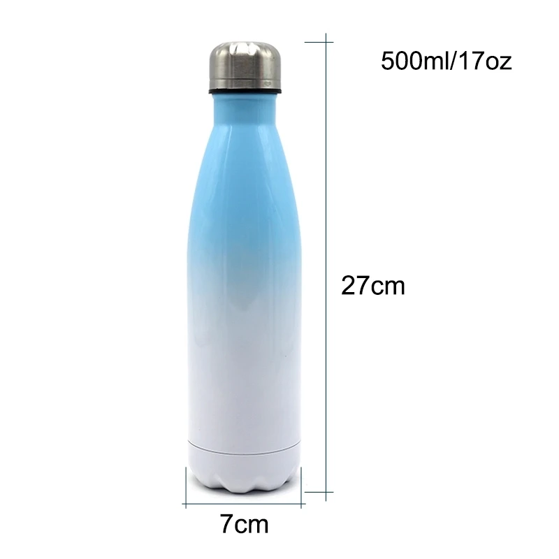 17oz Sublimation Gradient Cola Shape Water Bottle Stainless Steel Travel Thermal Flask Graduation Gift Ombre Tumbler