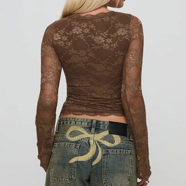 3926 Donna Primavera Autunno Moda Patchwork in pizzo Traslucenza T-shirt con scollo a V Donna Manica lunga Skinny Sexy Base Wear Top Tees