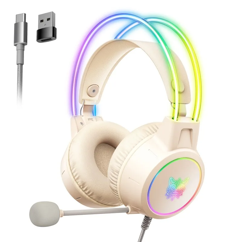ONIKUMA X15 Pro Roze Kattenoren Gaming Headset Bedrade RGB Hoofdtelefoon 50MM Driver 3.5MM Stereo Geluid Flexibele Microfoon voor PC PS4 PS5 Xbox