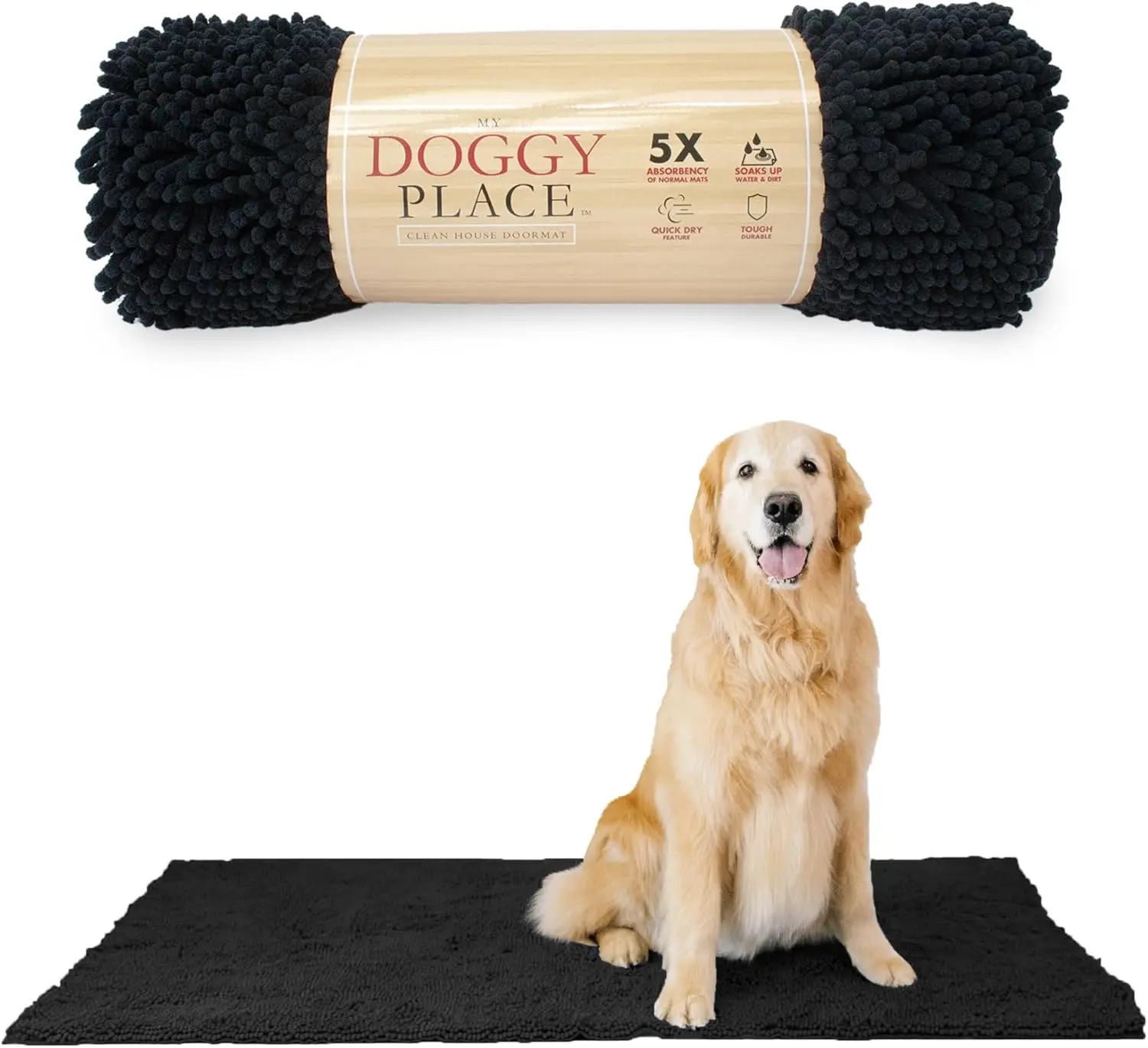 

Large 60x36 Inch Black Microfiber Dog Mud Mat - Absorbent, Quick-Dry, Non-Slip Entry Rug for Snow and Mud