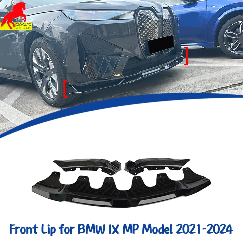 

Front Bumper Lip Splitter Diffuser for BMW IX MP Model 2021-2024 ABS Material 3 Pcs Glossy Black Non-destructive Car Styling