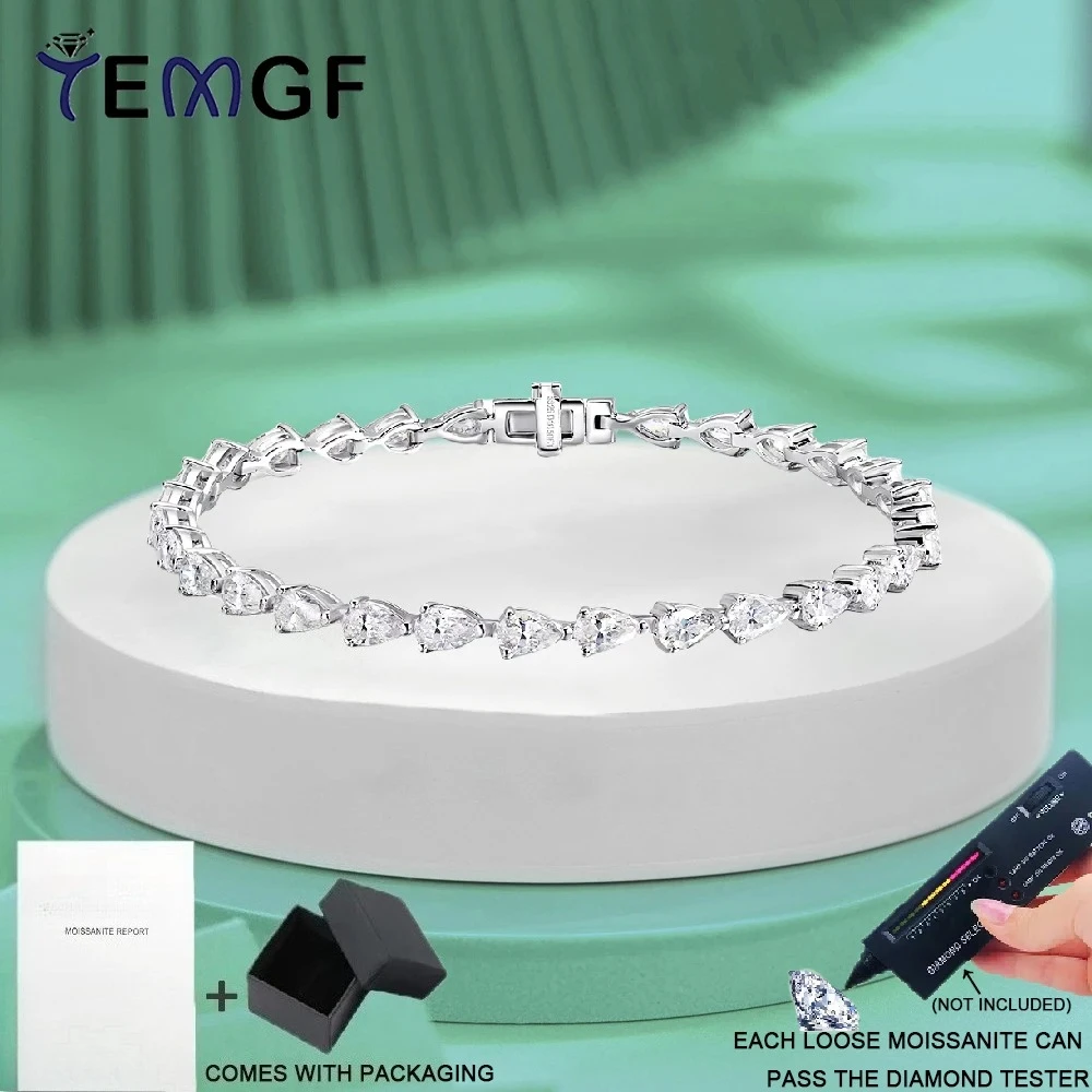 

TEMGF Full Pear Cut Moissanite Bracelet 925 Sterling Silver Chain for Women Wedding Sparkling luxury Fine Jewelry GRA Certified