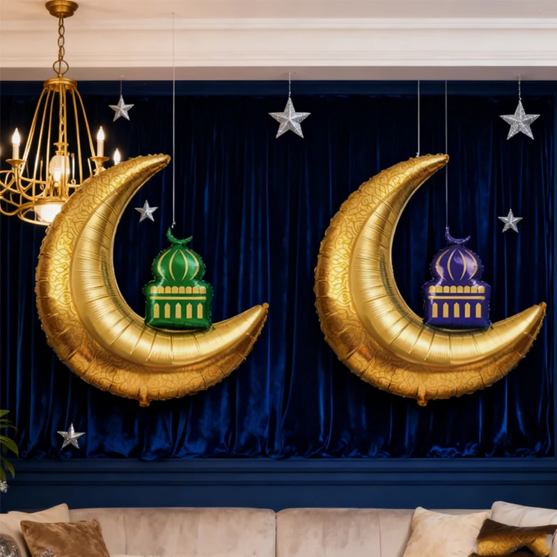 2-teiliges mondförmiges Schloss-Ballon-Set, Eid-Dekorationen für Mond-Festival-Versammlungen, kreative Innendekoration für Ramadan-Partys