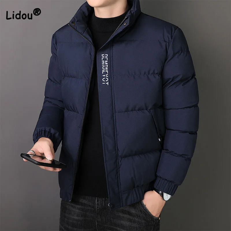 Autumn Winter New Trend Printed Solid Color Down Coats Male Clothes 2023 Fashionable Thick Long Sleeve Men\'s Zipper Down Coats